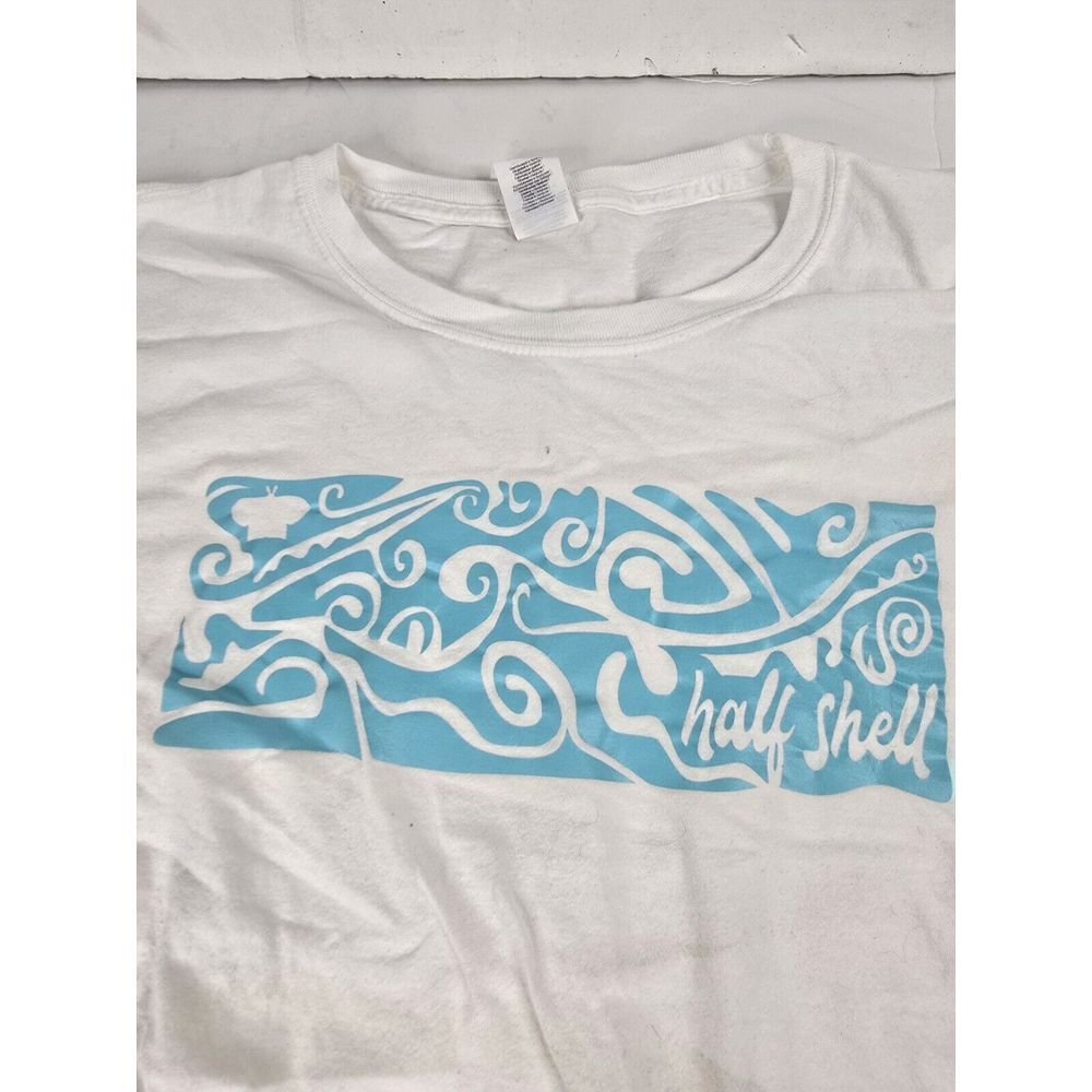 Half Shell Gildan Ring Spun Men's Long‎ Sleeve White T Shirt Size XXL 3XL Surf